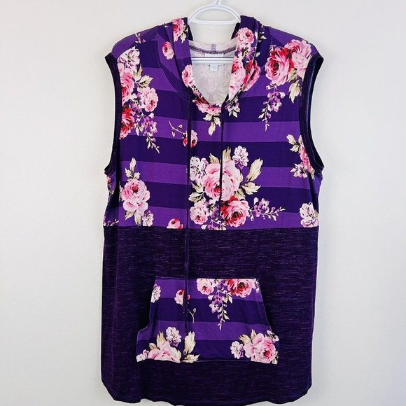 LuLaRoe Tops - *New* Lularoe Purple Floral Brittany Lightweight Stretchy Hooded Shirt ~Size 2XL